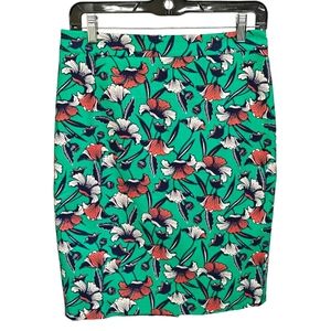 J by J Crew Floral Printed Basketweave Pencil Skirt Green Coral L2337 Size 0